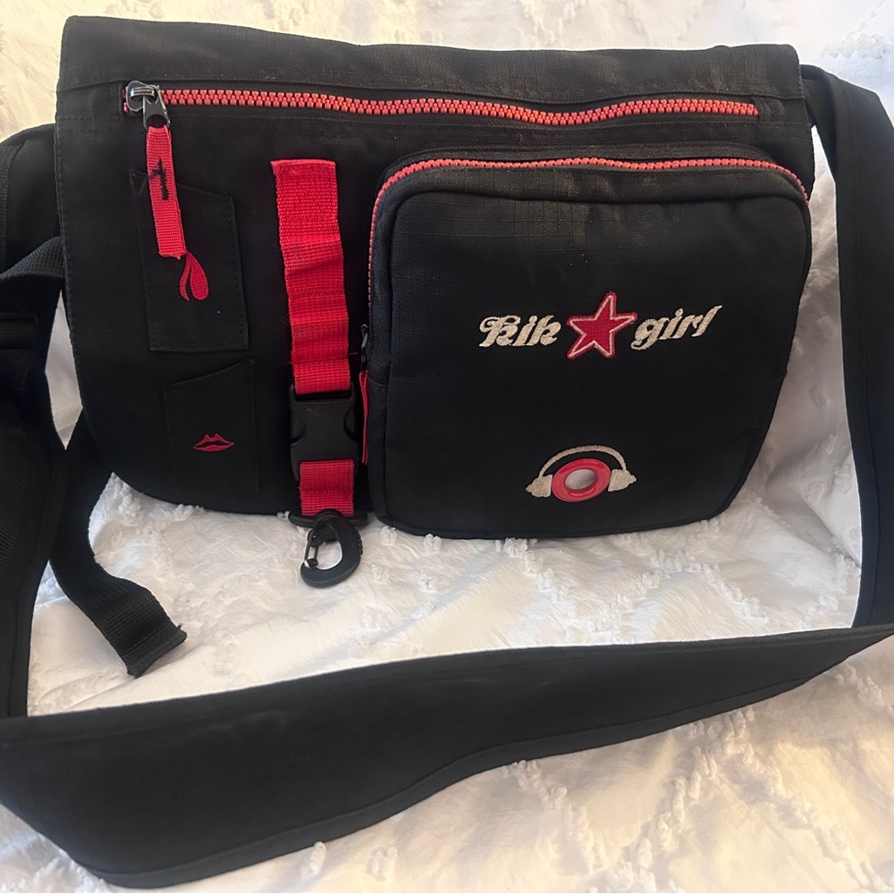 Vintage Rare Kik Girl Black Red Rave Messenger Bag Rare Kik Wear Streetwear Y2K